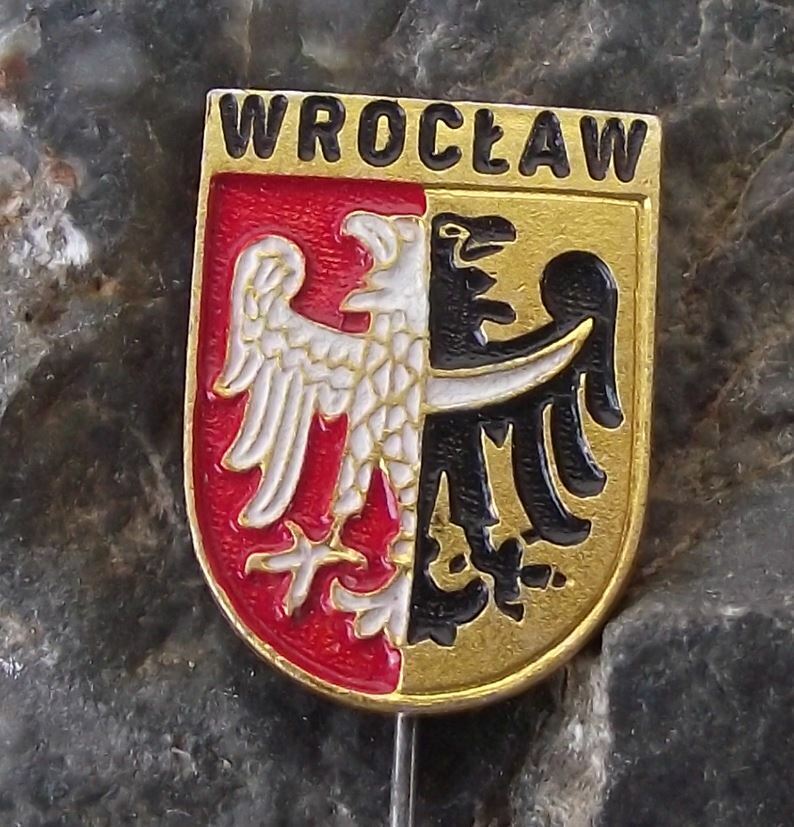 Vintage Wroclaw Polish City Poland Heraldic Crest Eagle Coat of Arms Pin Badge