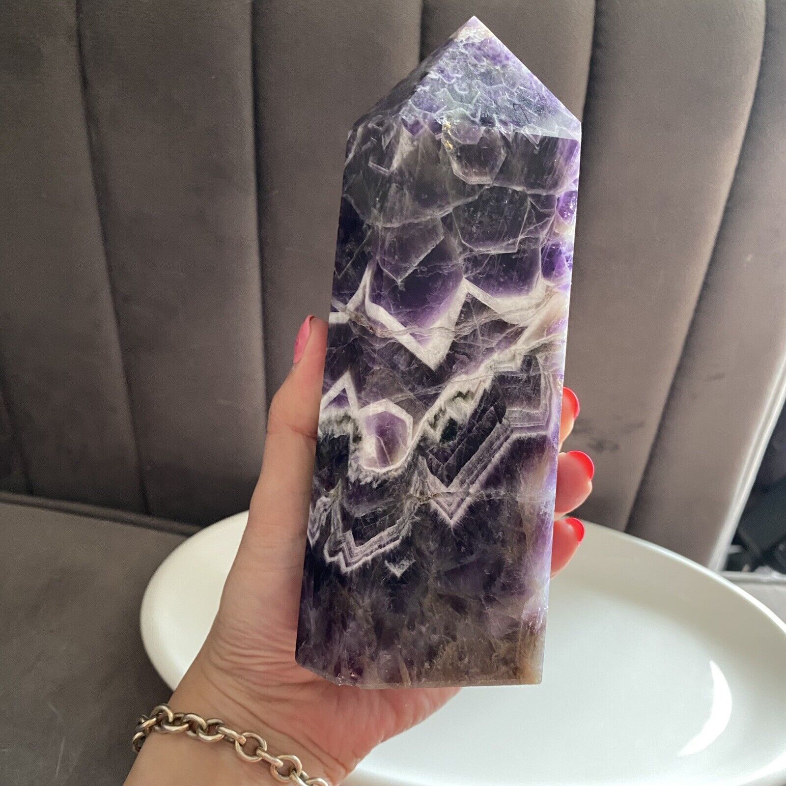 Huge Almost 1 KG Dream Chevron Amethyst Tower 17cm 961g Natural Crystal Stone