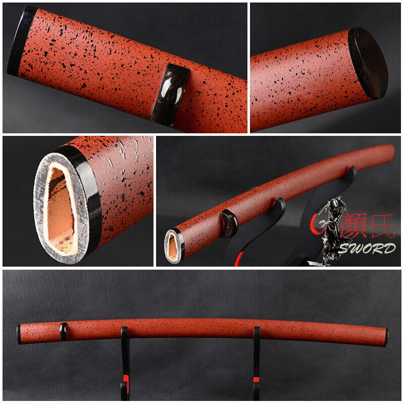 Red Lacquer With Black Spots Saya Sheath For Katana Sword With Horn fittings