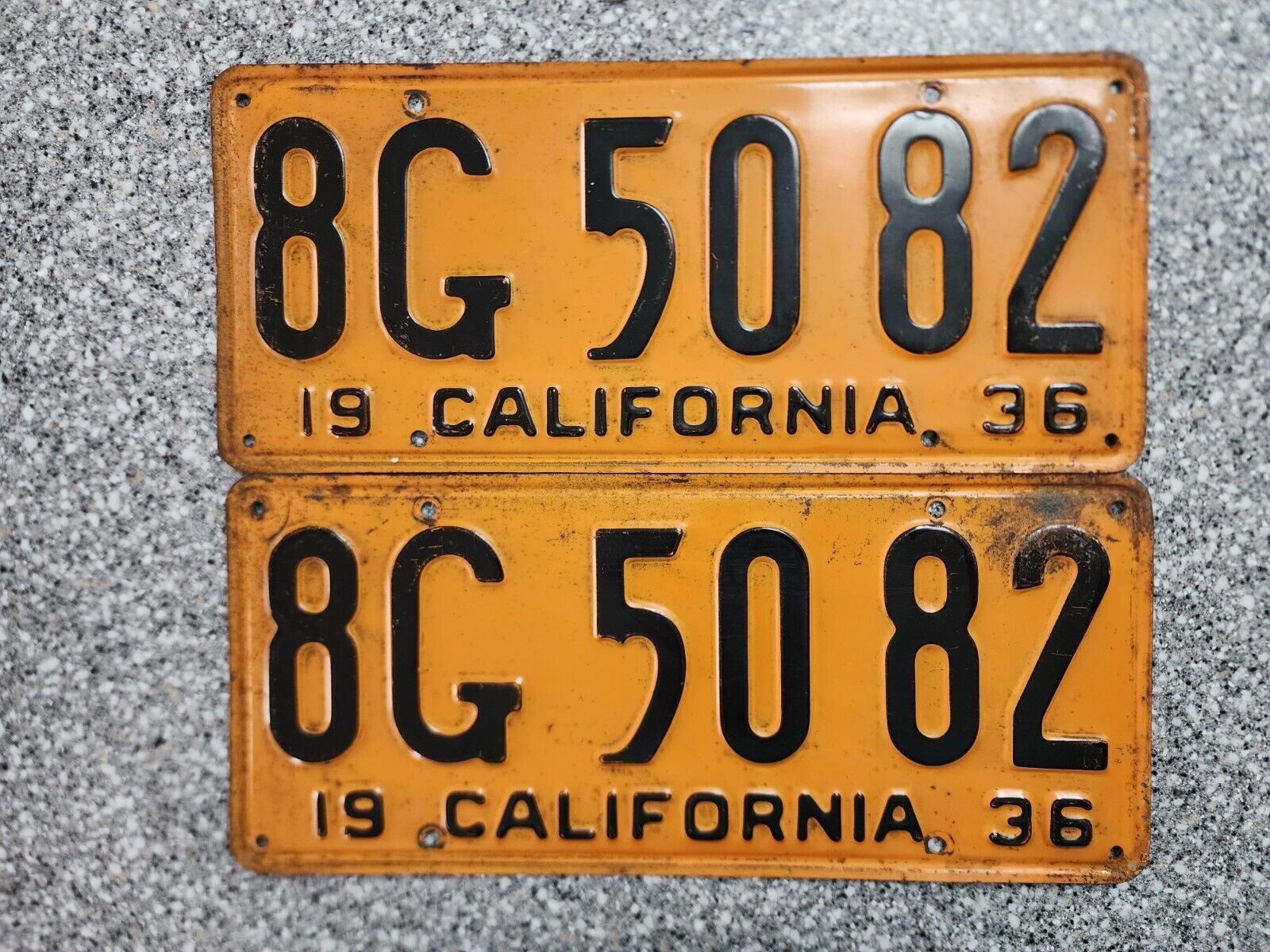 1936 California License Plates, Original, DMV Clear Guaranteed