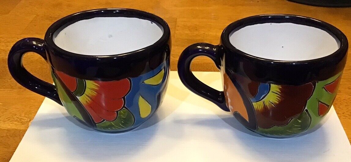 Talavera Mexican Pottery Coffee Tea Mug Cup Hand Painted Set Of 2