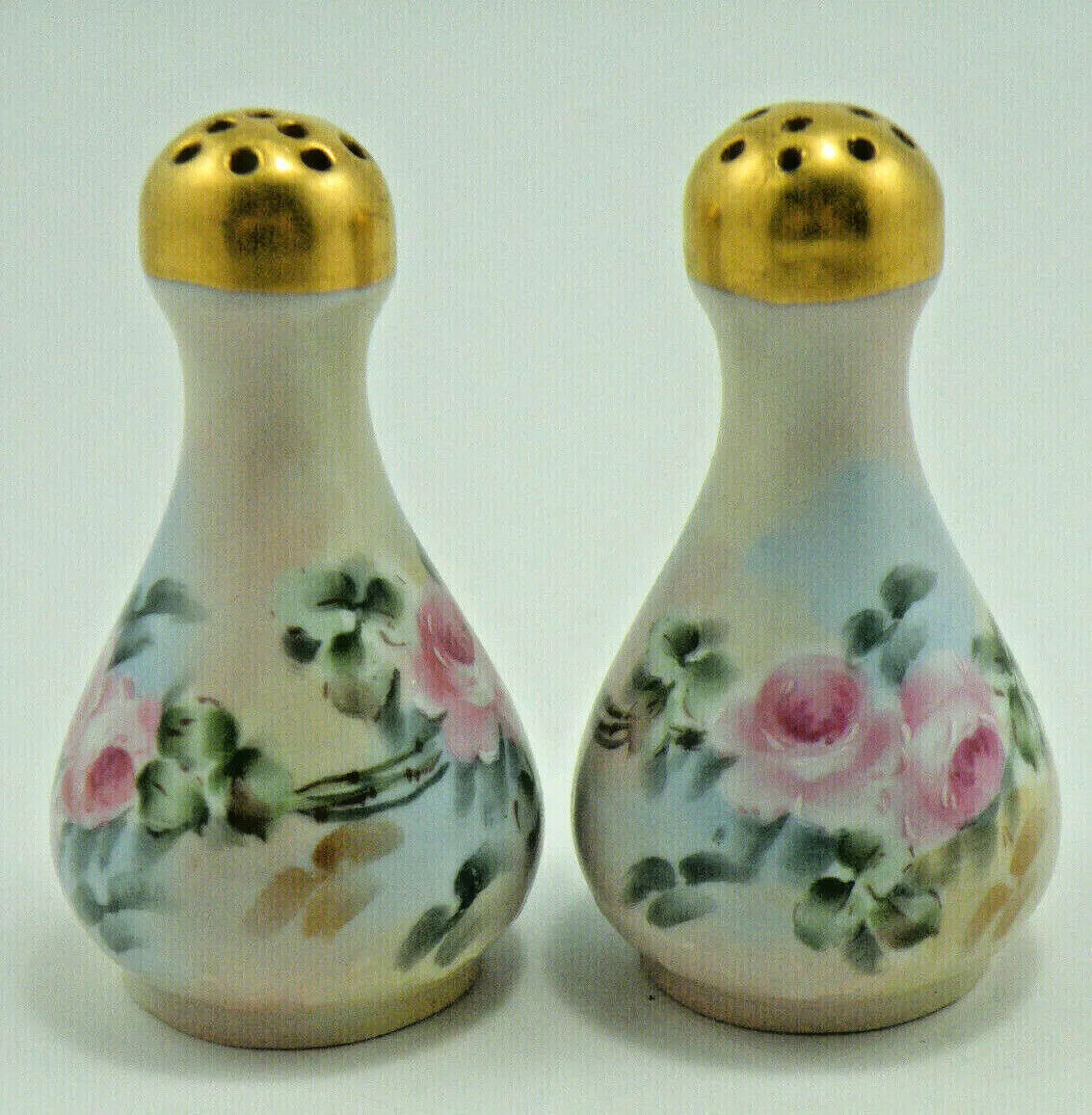 O&EG Royal Austria Atq Floral Hand Painted Porcelain Signed S & P Shakers C16