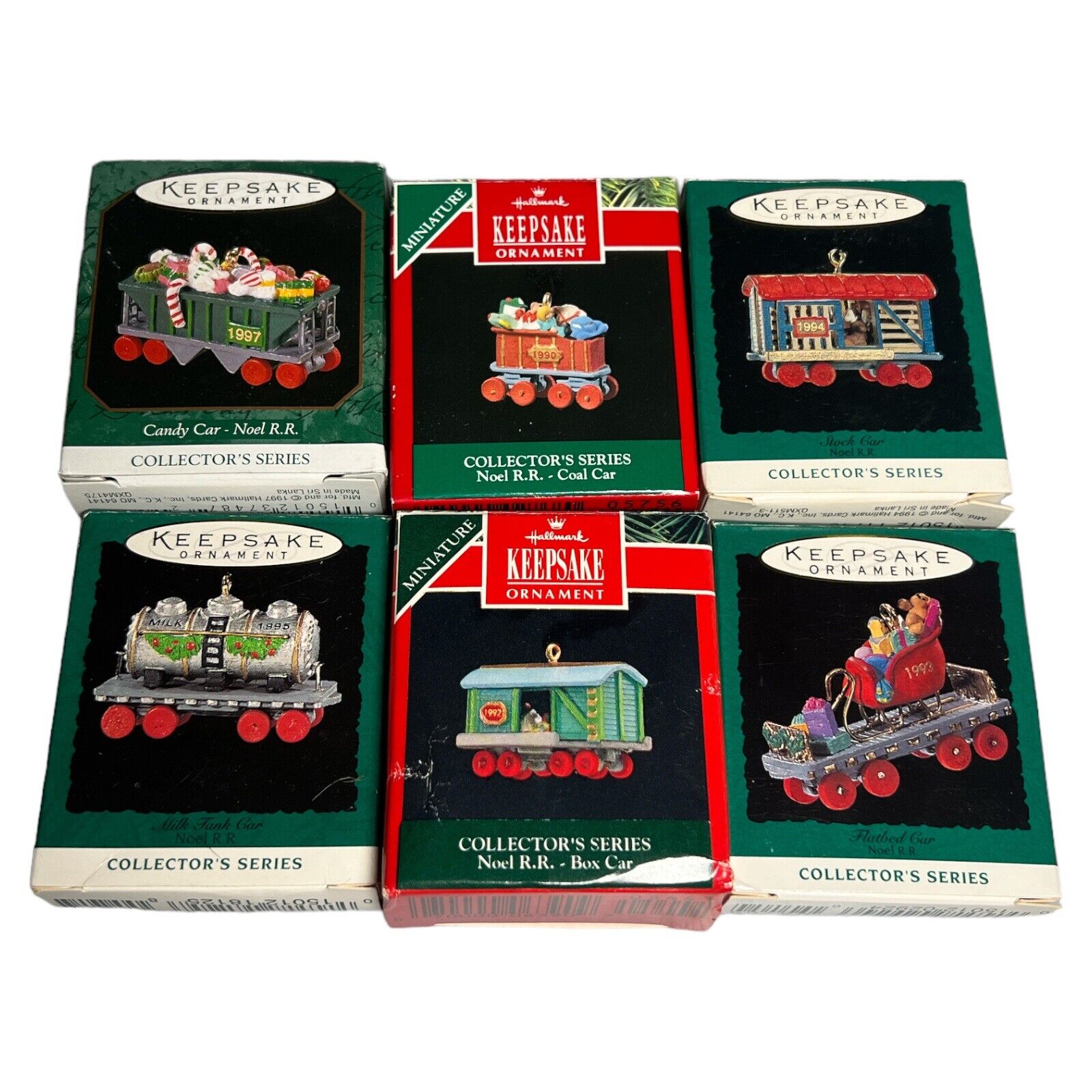 Hallmark Keepsake Miniature Christmas Ornament Lot of 6 Train Railroad Cars