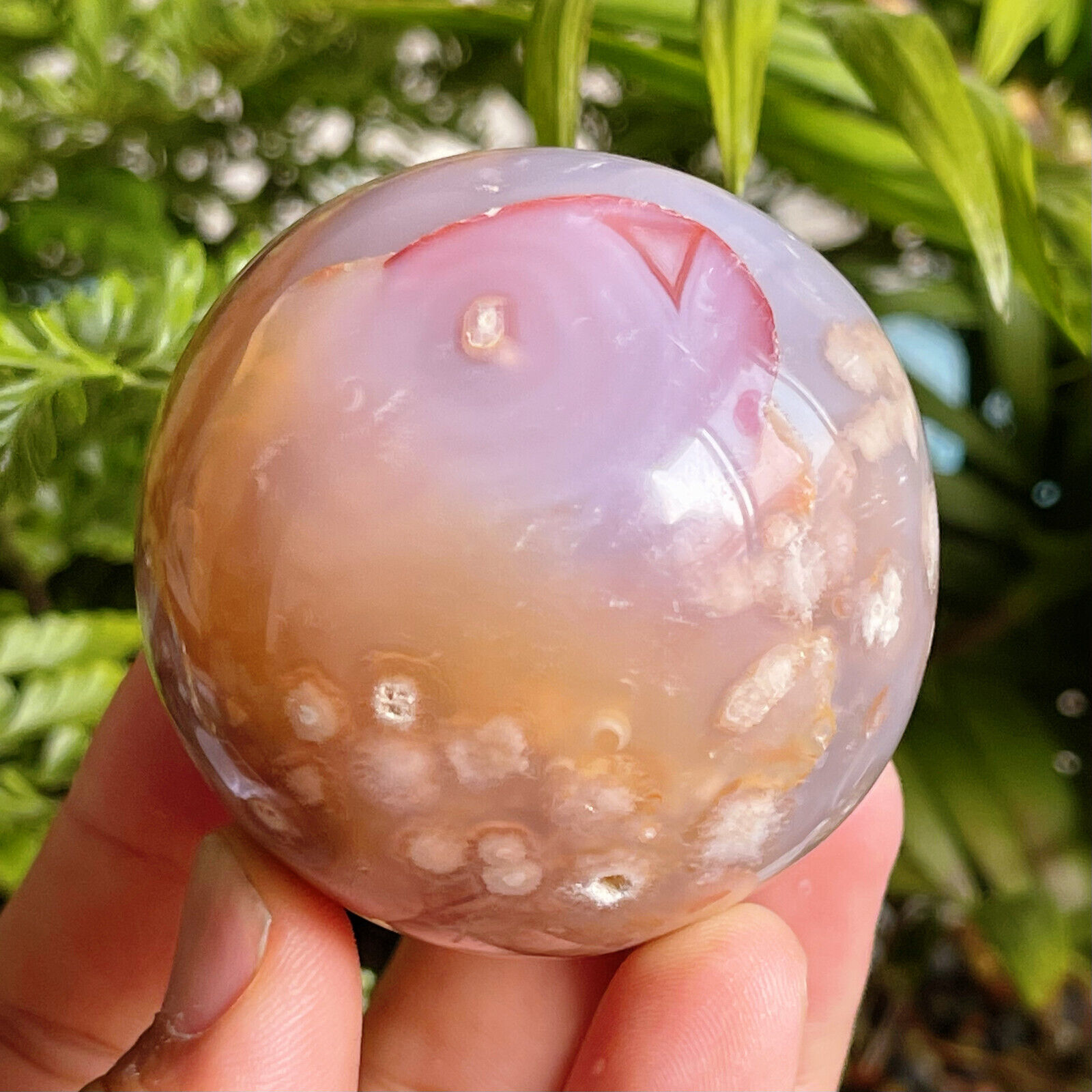 TOP 258G Natural Cherry blossom agate Sphere Ball  Quartz Crystal Healing A603
