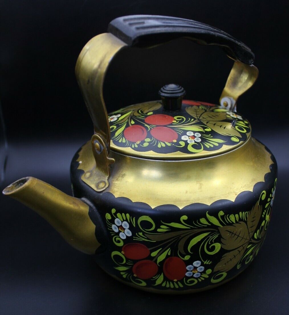 💥Russian Teapot 2.5L Painted Khokhloma USSR RED & Black Petrikovskaya painting