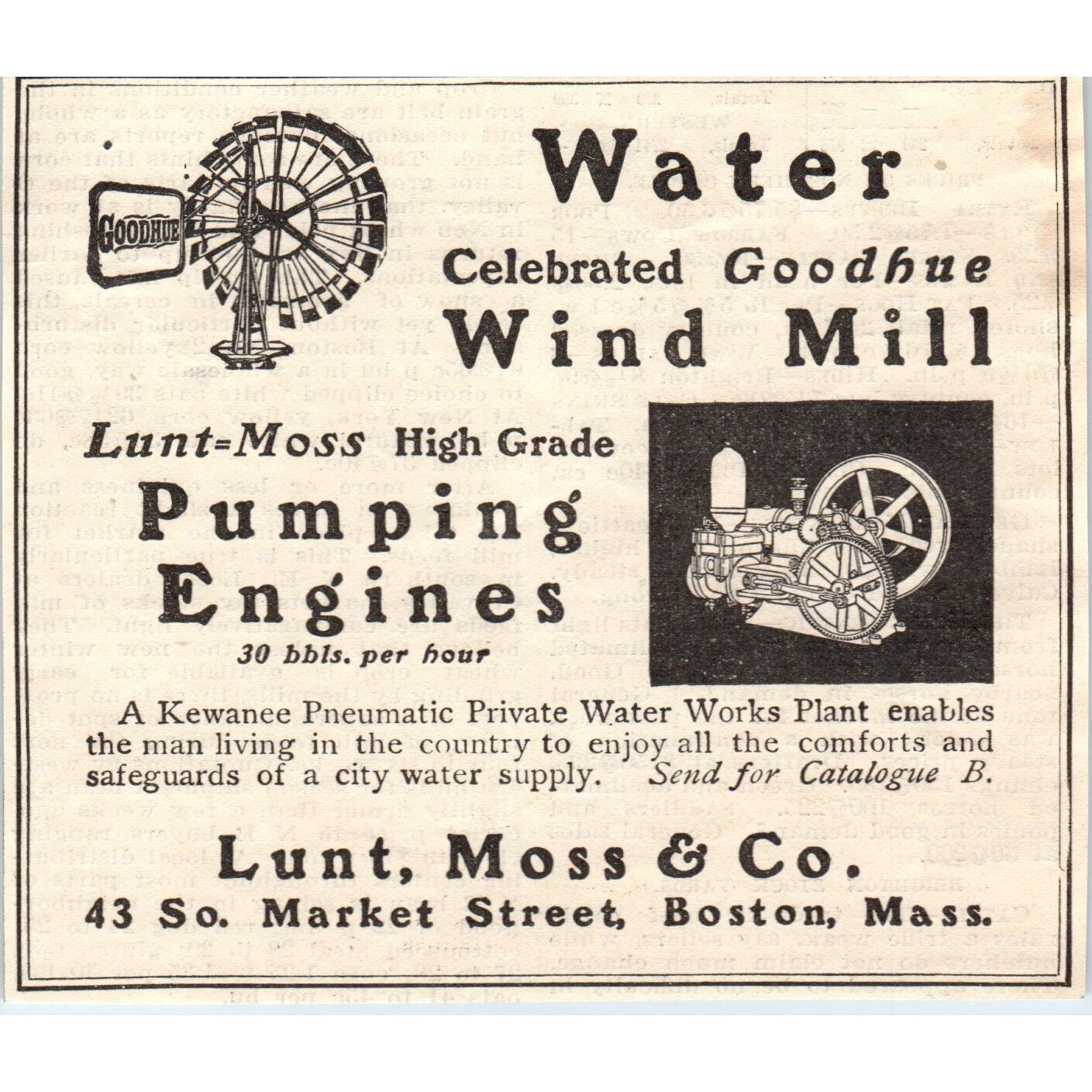 Lunt, Moss & Co Water Wind Mill Pumping Engines Boston 1905 Magazine Ad AF1-NEH