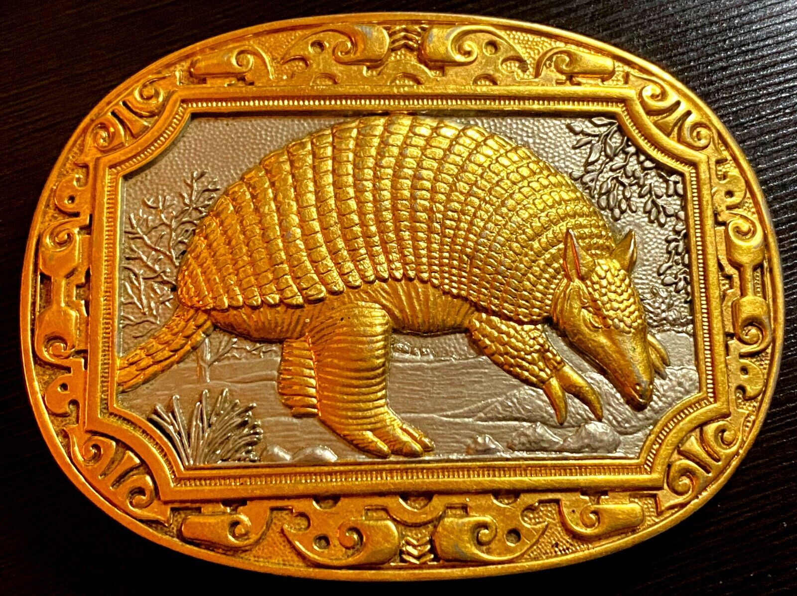 Vintage and Pristine 24K Gold-Plated Armadillo Belt Buckle