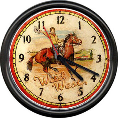 Retro Vintage Western 50's Horse Wild West Cowboy Boy's Rodeo Sign Wall Clock