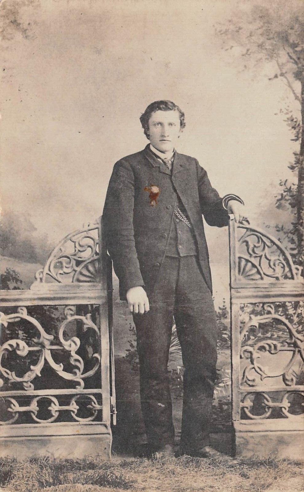 RPPC Blairstown Iowa Frank Kouba Accordion Player circa 1896 Photo Postcard