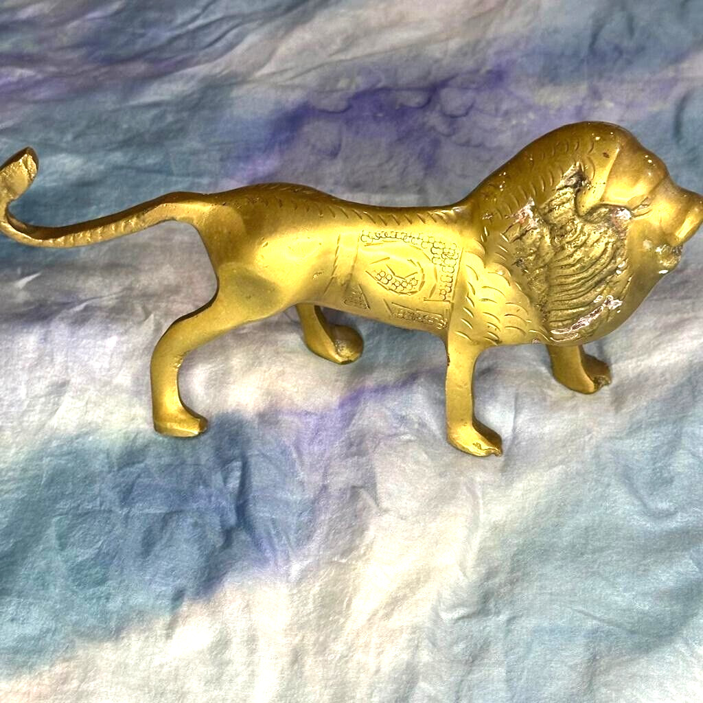 Majestic Large Brass Lion Statue, Mid-Century Modern King of the Jungle