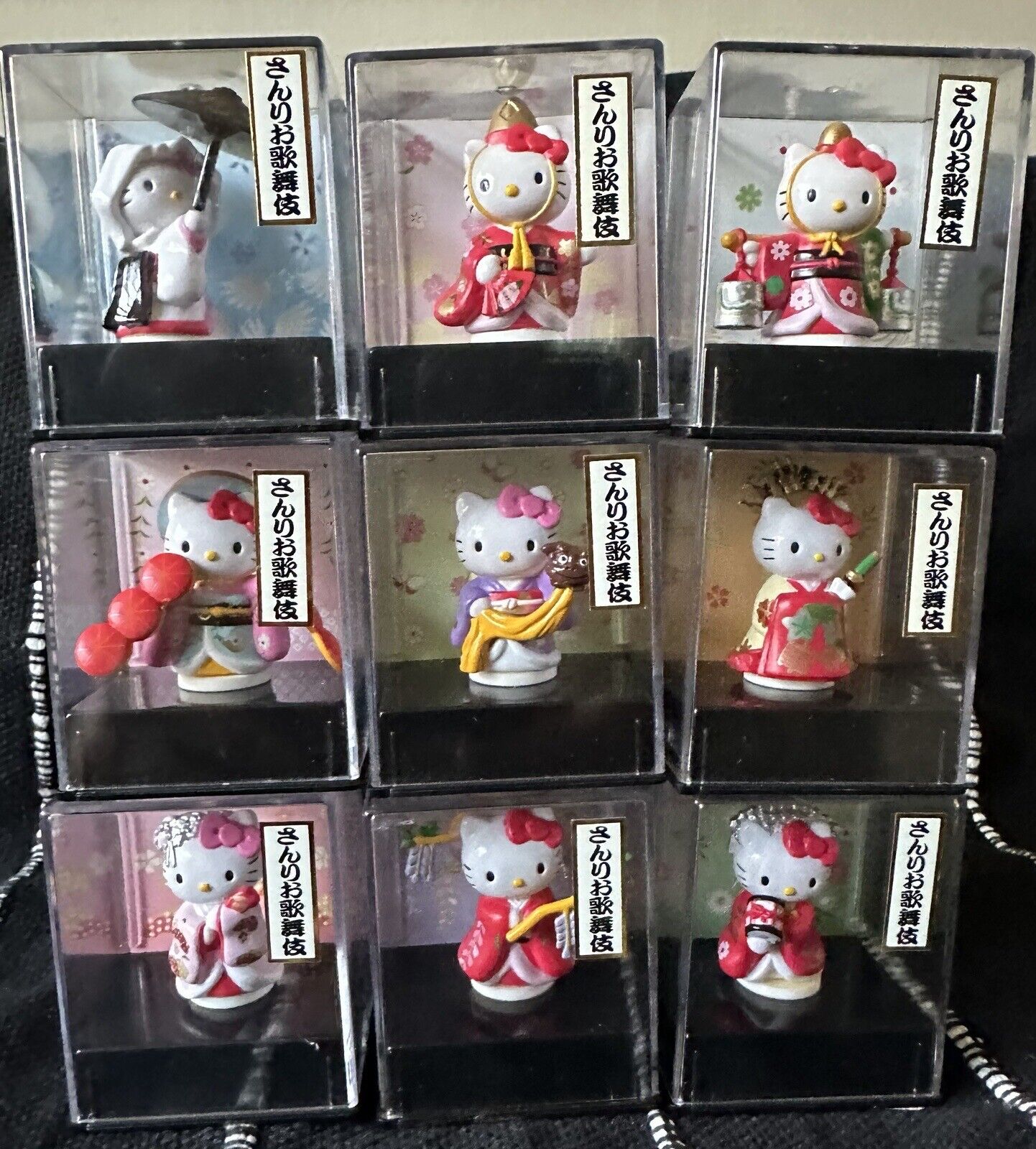 Mini Hello Kitty Kabuki Complete Set Of 9 from 2002 - VERY RARE COMPLETE SET