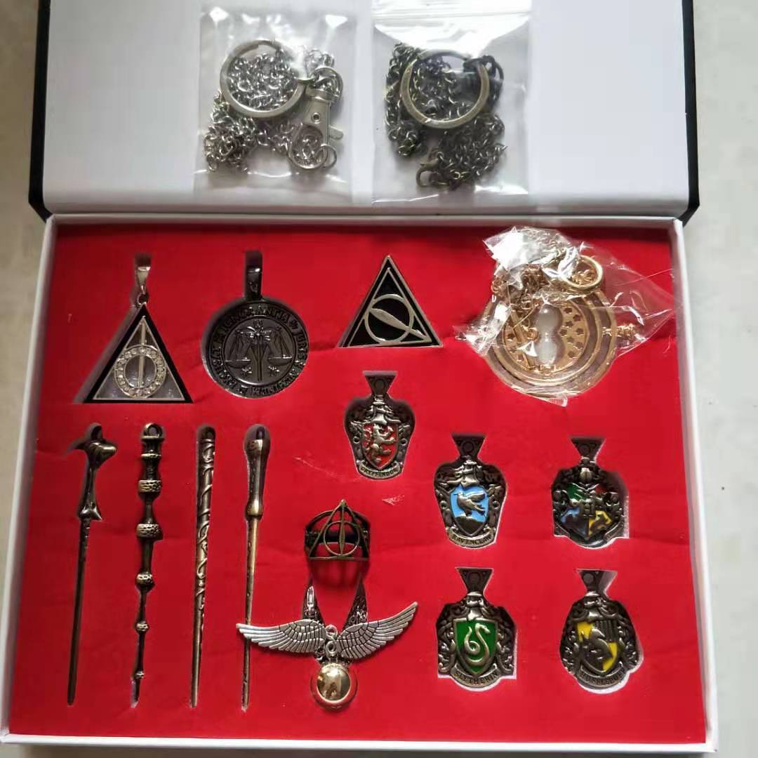 15Pcs Harry Potter Series Cosplay Wands Badges Ring Necklace Sets Kid Gifts