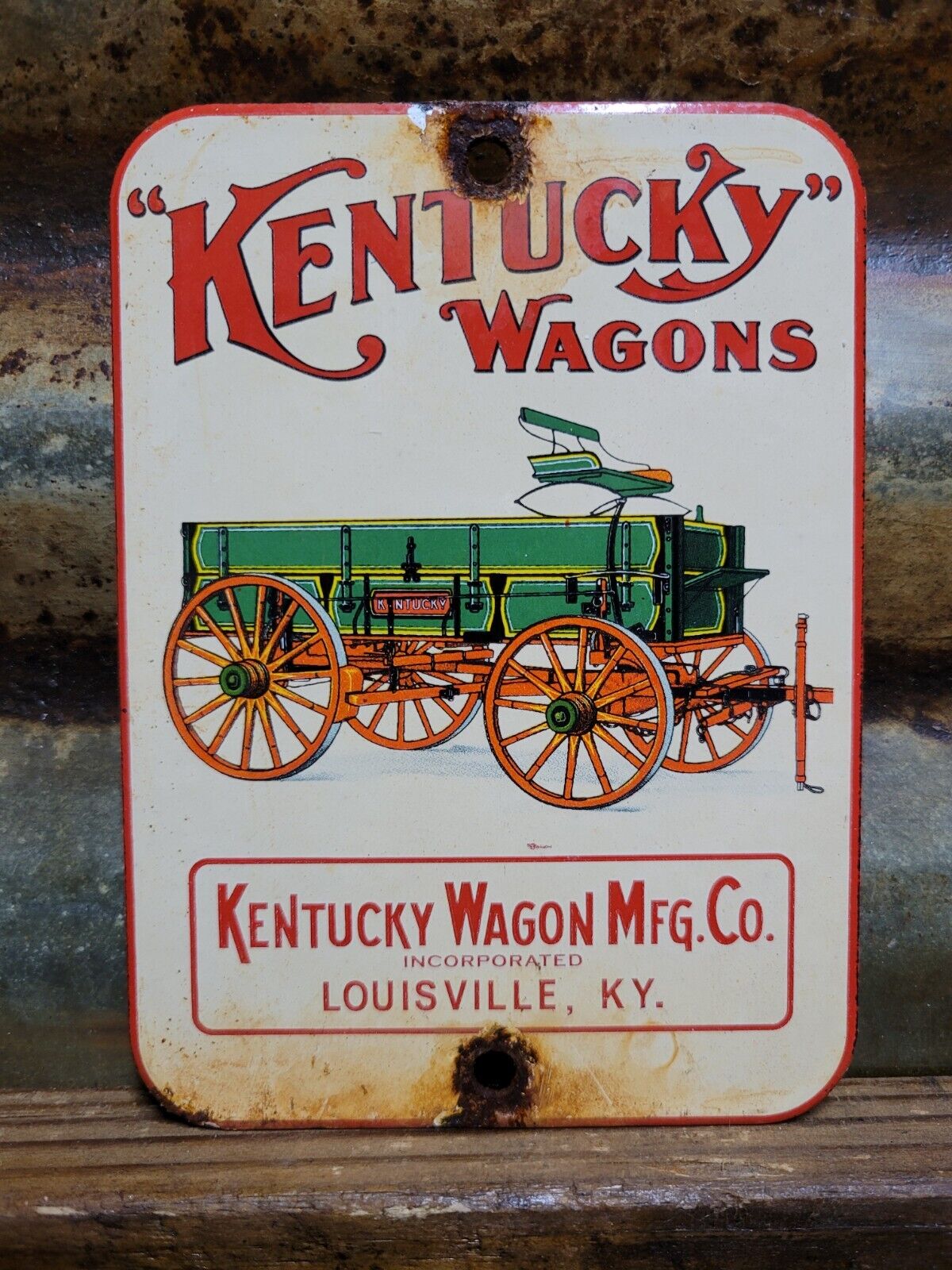 VINTAGE KENTUCKY WAGONS PORCELAIN SIGN HORSE LOUISVILLE CARRIAGE MANUFACTURING