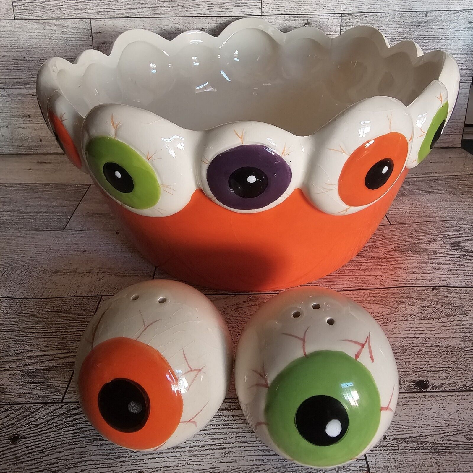 Eyeballs Candy Bowl And Salt & Pepper Shakers Set Halloween Gothic VINTAGE
