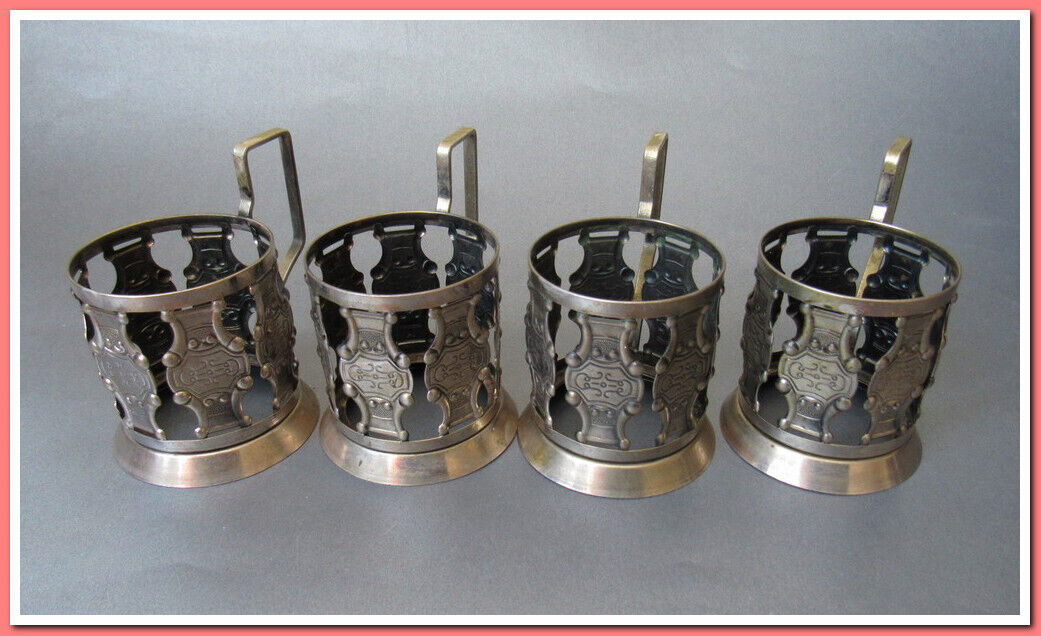 4 pieces Vintage 1960's USSR PODSTAKANNIK MELCHIOR Russian Tea Glass Holder #29