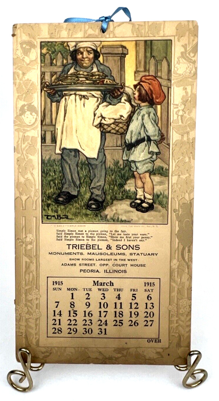 1915 Advertising Calendar Peoria IL Clara Burd Illustrations Nursery Rhymes Rare