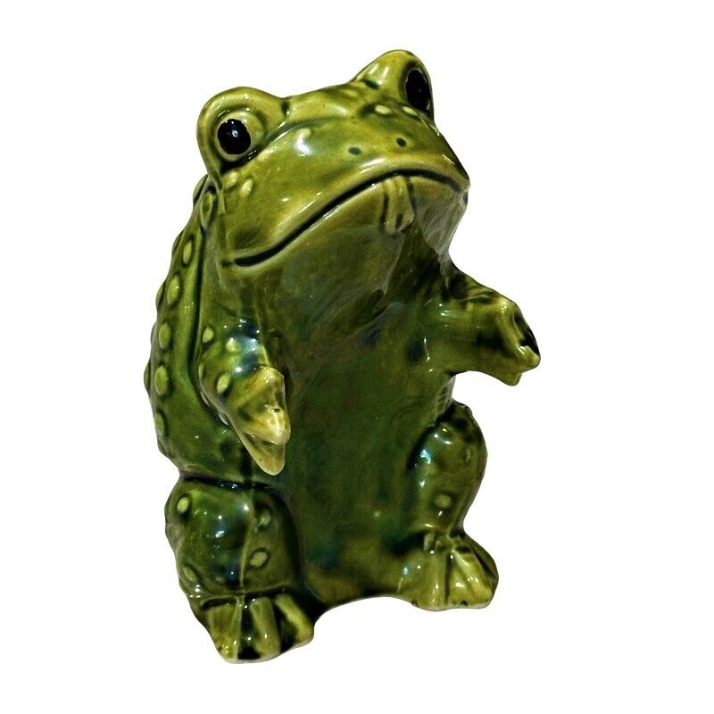 Single Green Toad Frog with Tongue Out Salt or Pepper Shaker 4.5 Inch Vintage