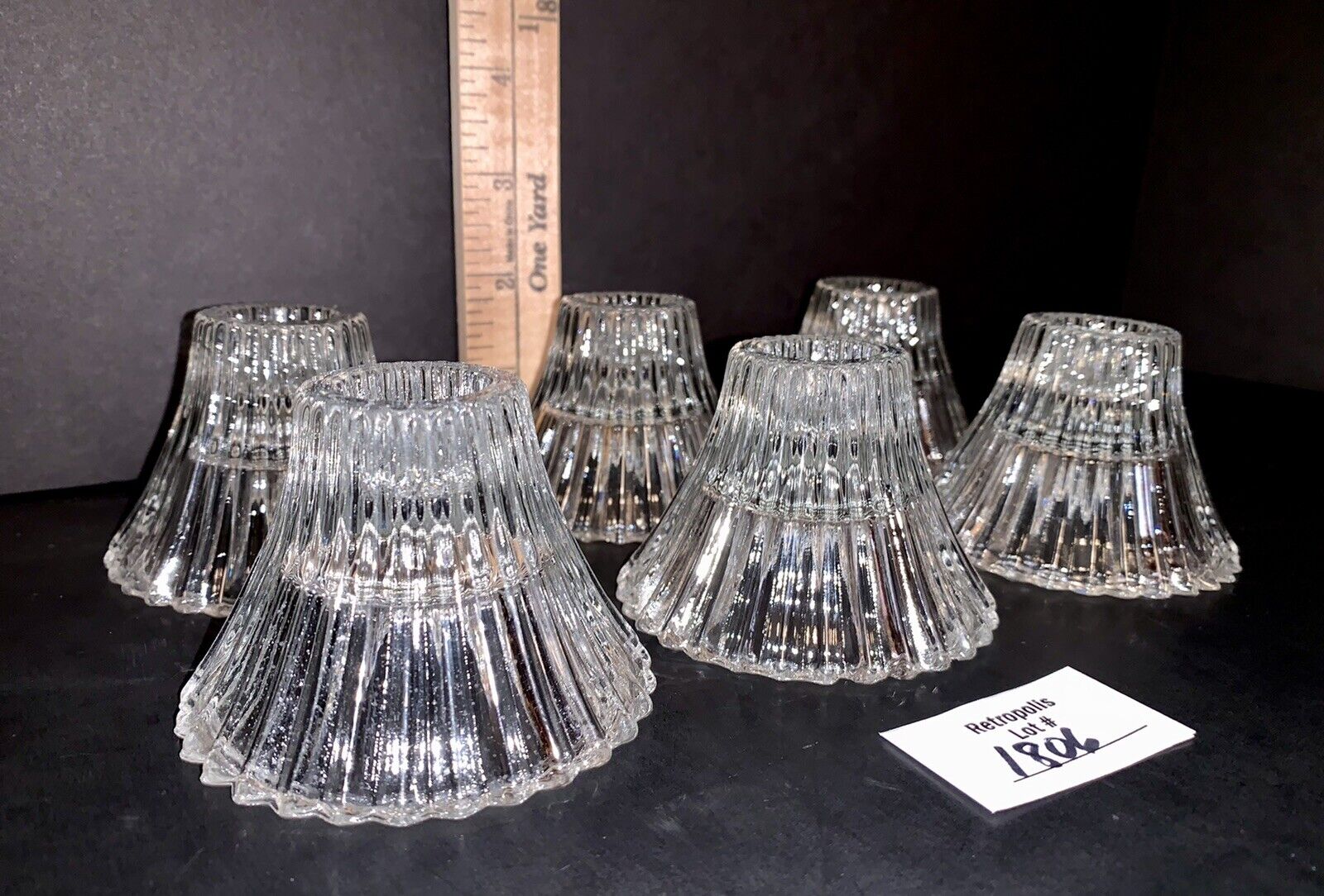 6 Vintage Clear Glass Ribbed Taper Candlestick Holders