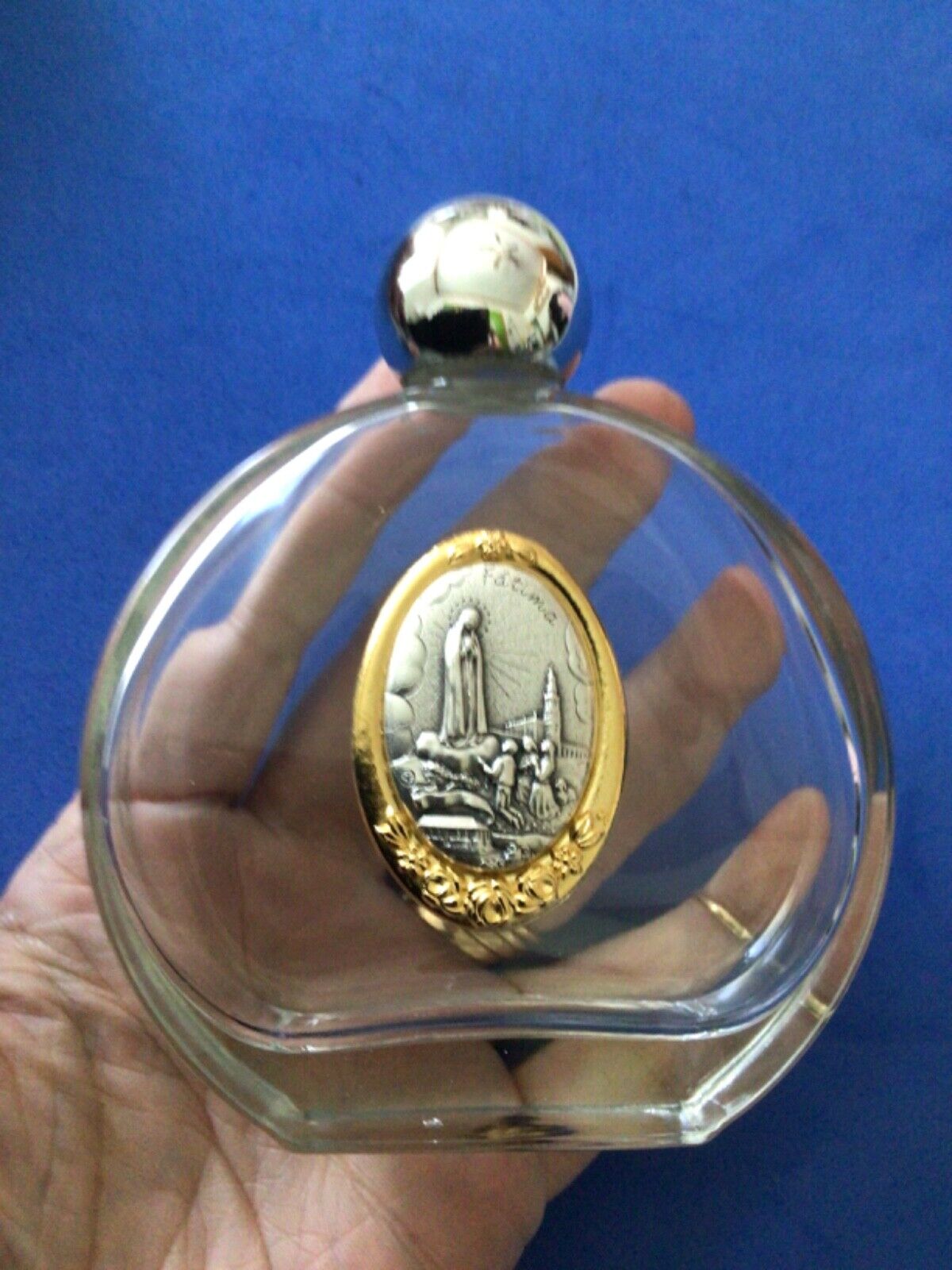LG HOLY WATER Glass Bottle Our Lady of FATMIA Protection Saint Medal 4oz Empty