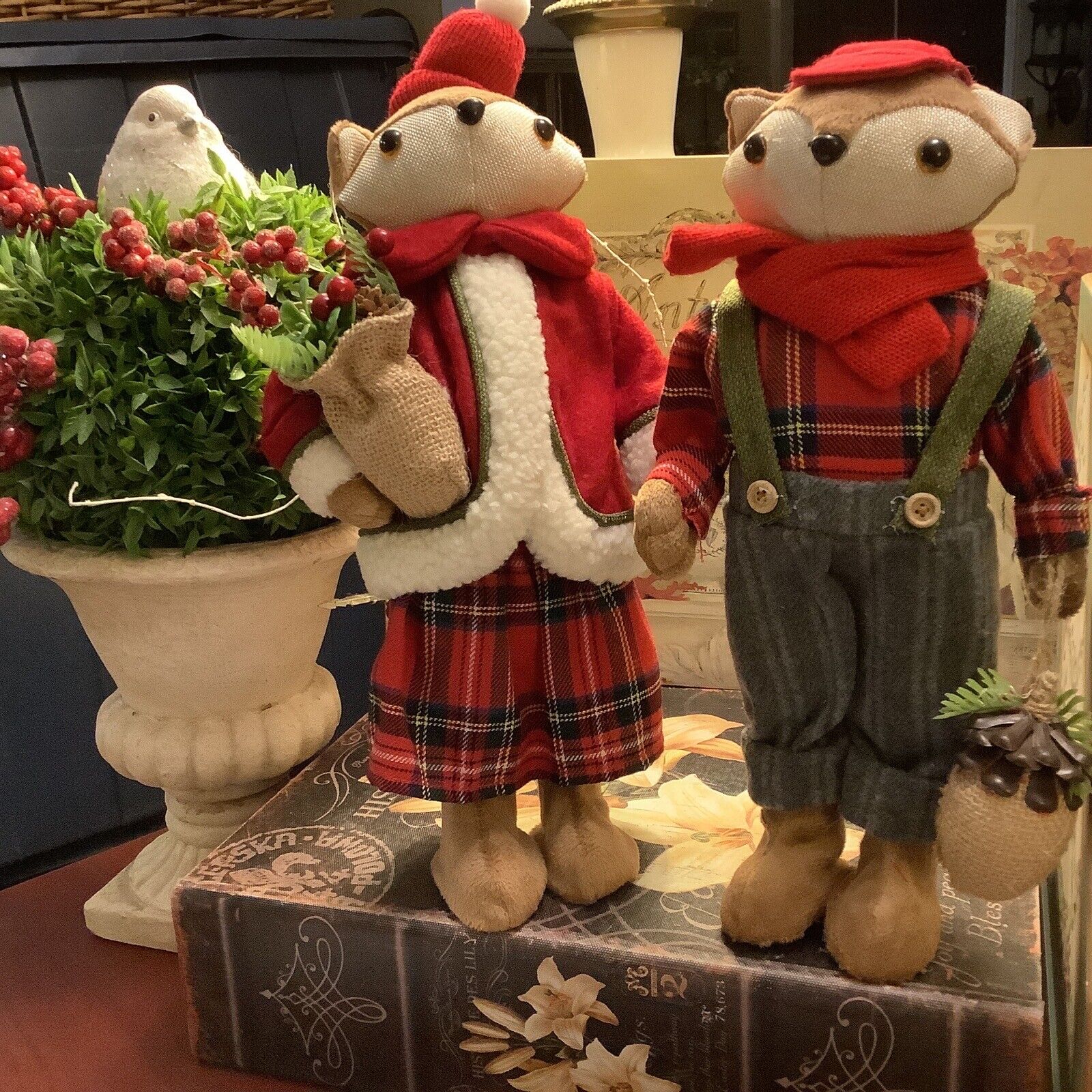 Pair Of Winter Dressed Foxes/Anthropomorphic~Very Charming~Tall/Mixed Materials~