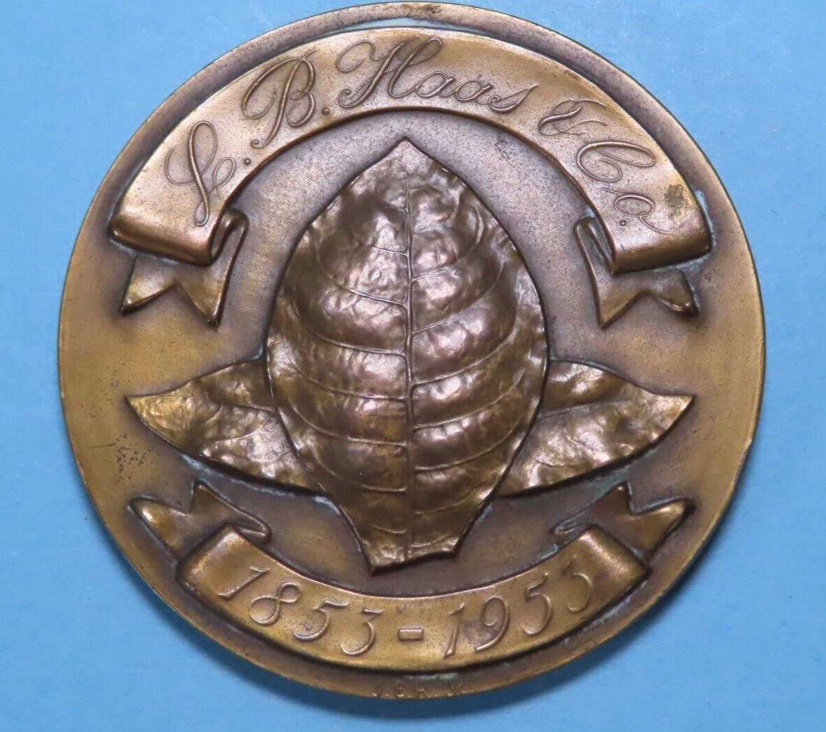Vtg 1953 L B HAAS TOBACCO CO. Bronze Paperweight Medallion ~ Medallic Art Co. NY