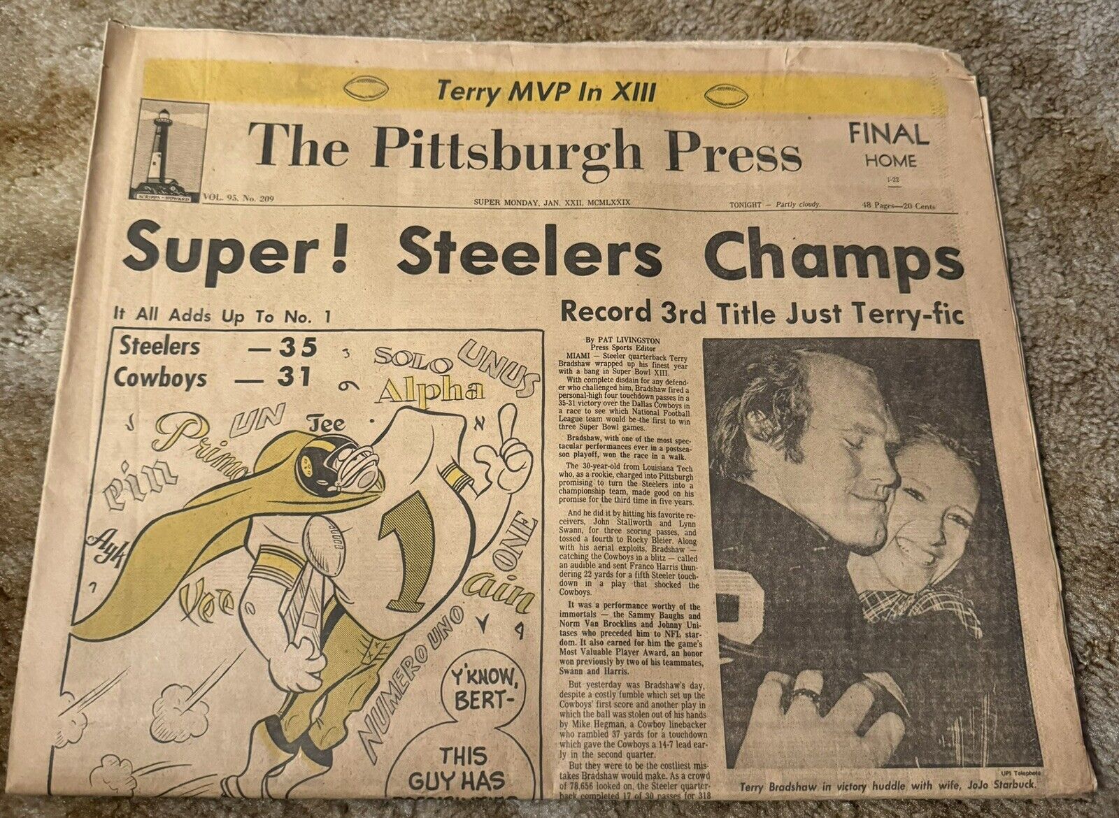 1979 Pittsburgh Press Steelers Super Bowl XIII newspaper FINAL