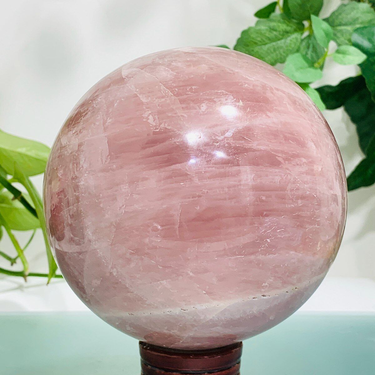 2498g Natural Rainbow Flash Rose Quartz Pink Crystal Sphere Ball Energy Healing