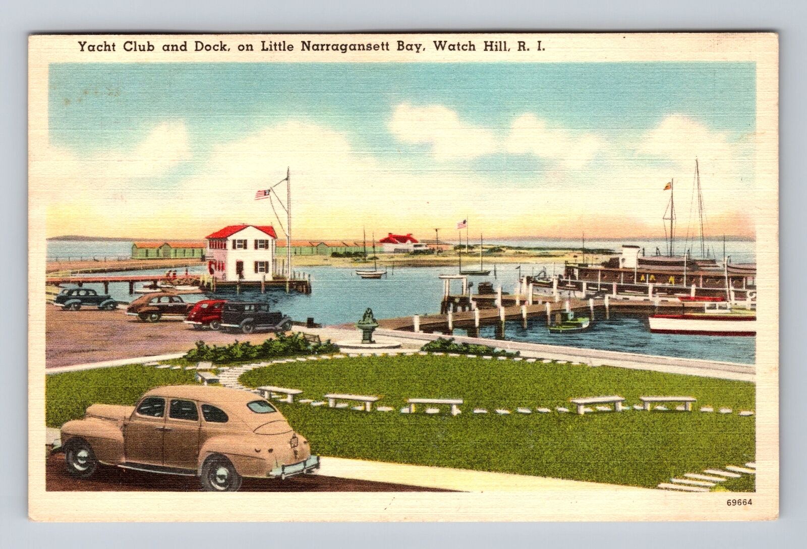 Watch Hill RI-Rhode Island, Little Narragansett Bay, Yacht Club Vintage Postcard