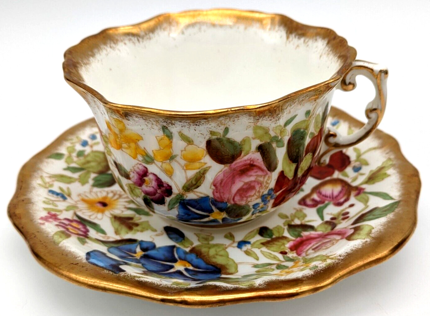 Hammersley Queen Anne Bone China Floral Tea Cup & Saucer Gold Trim England