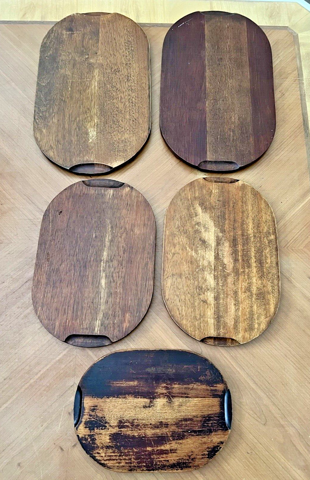 Vintage Teak Wood Serving Plates w/ Cork Bottoms (Set of 5)