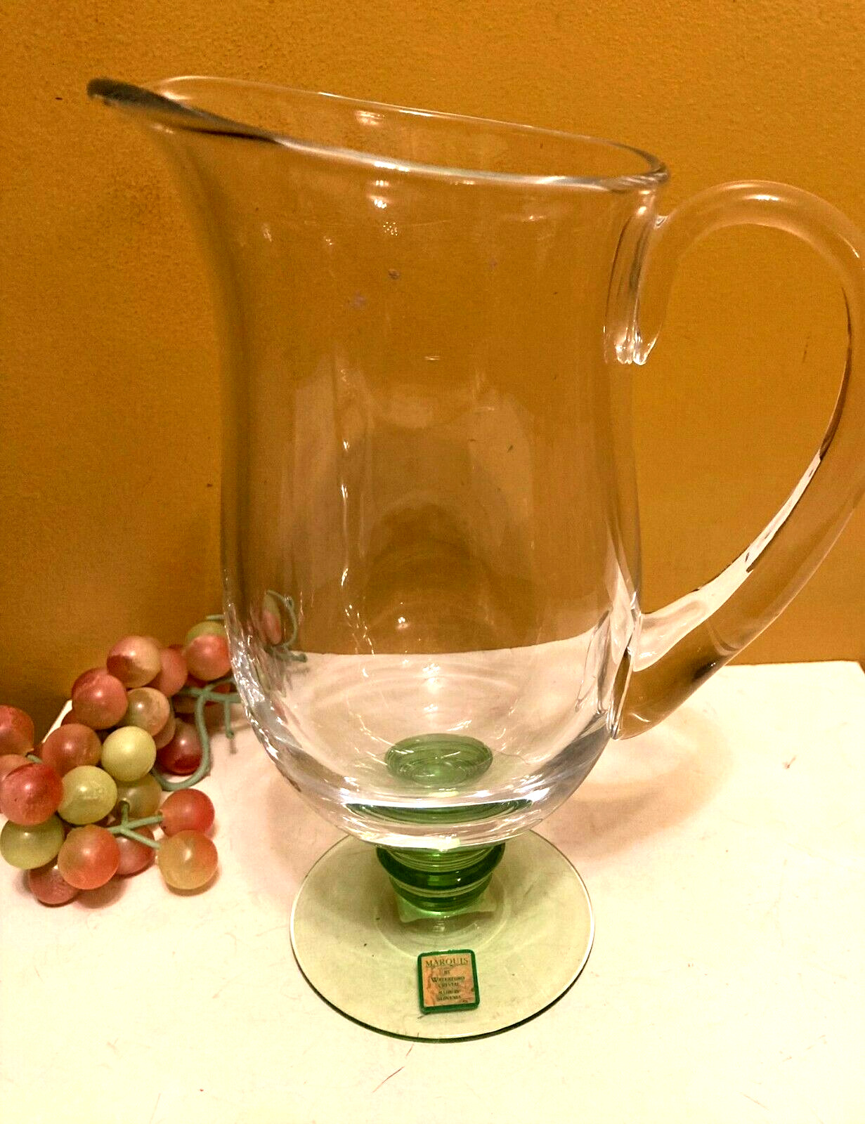 Waterford Marquis Crystal Glass Bermuda Footed Jug Pitcher Green Stem 10\