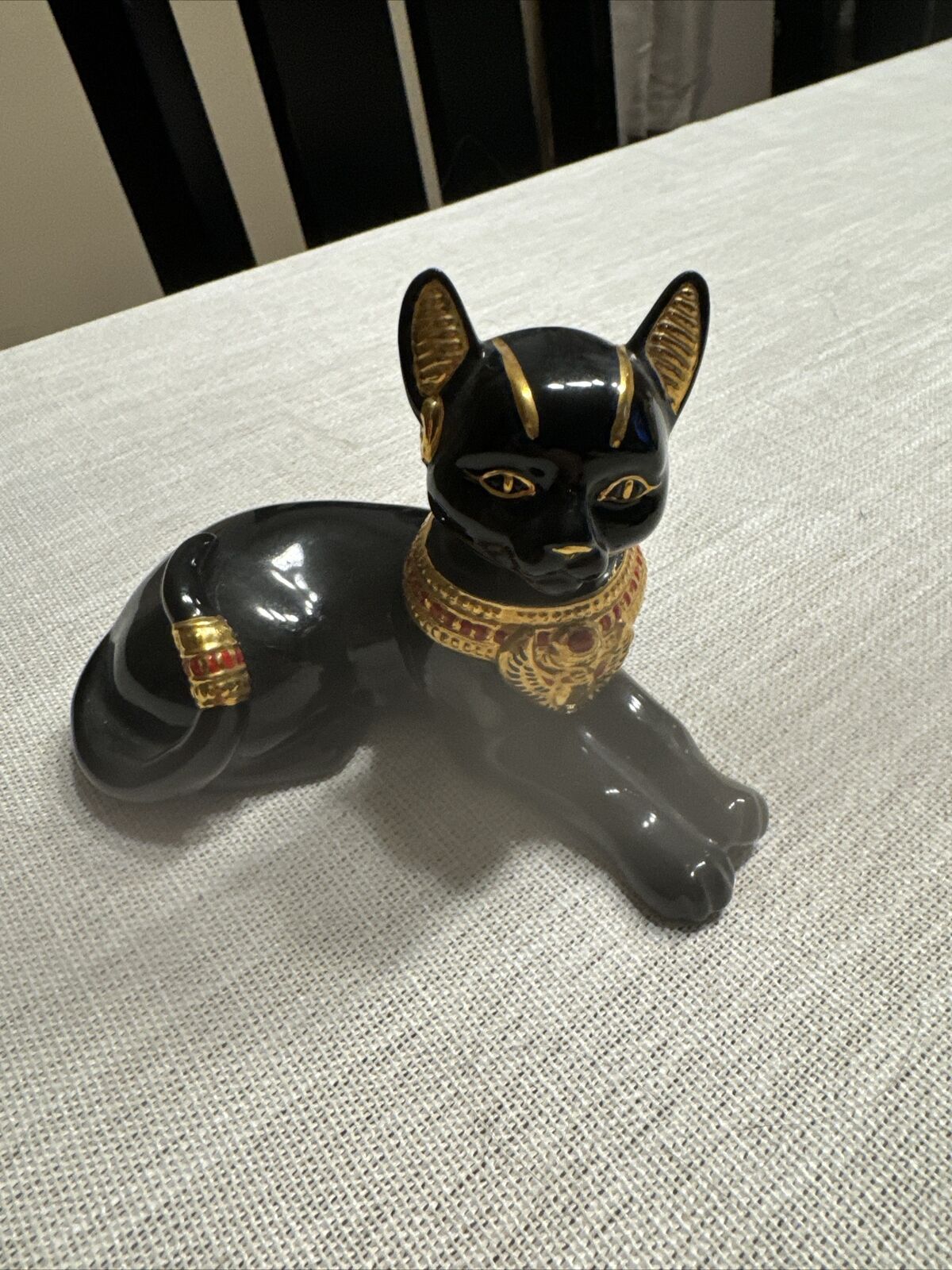Lenox Egyptian Cat Goddess Figurine Porcelain Black Gold Accent 1995 Retired