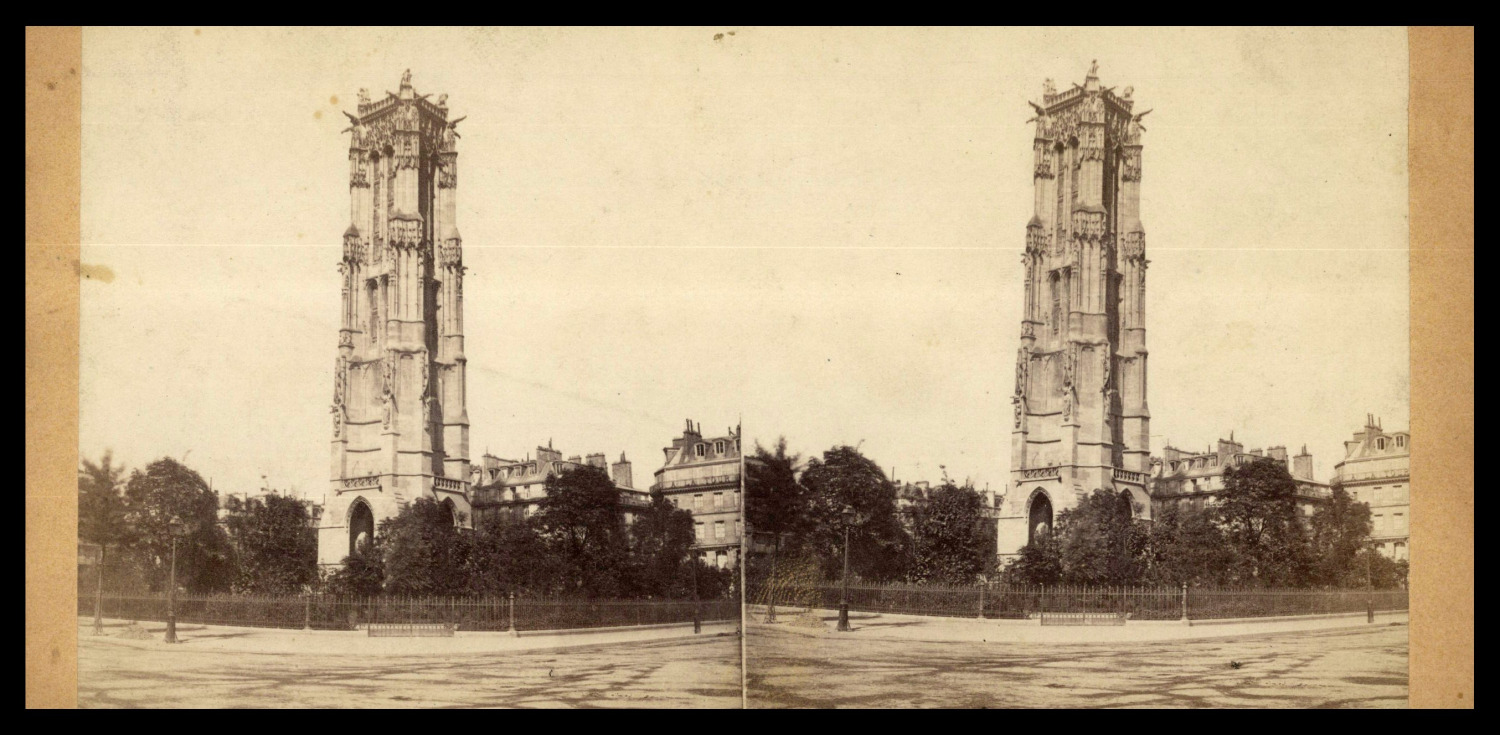 Paris, Tour Saint-Jacques, ca.1870, stereo print vintage stereo, legend ti