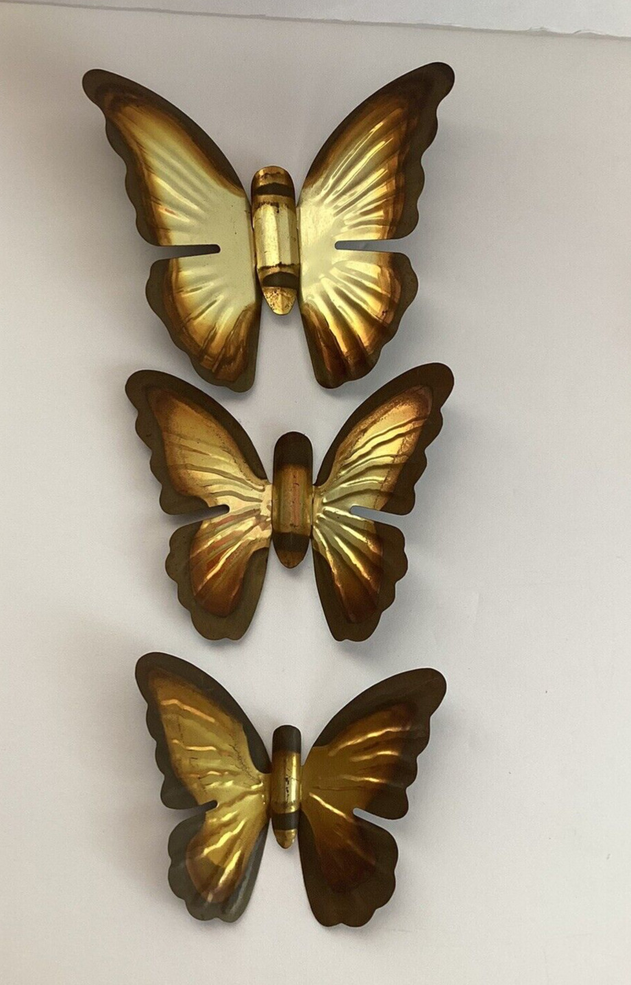 Vintage Set of 3 Metal Homco Butterfly Wall Hangings Brass Gold (READ)