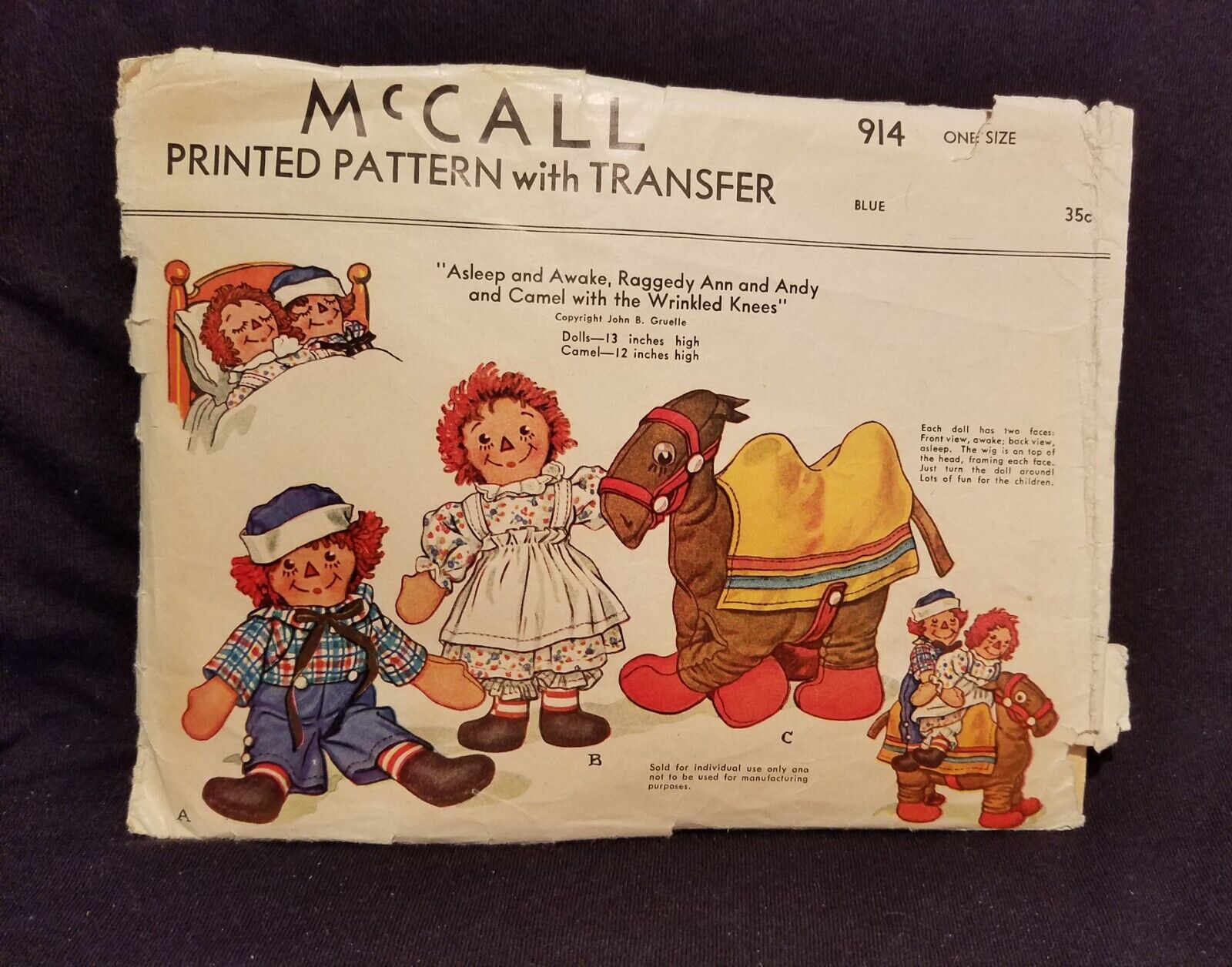 Vintage C/R 1941 RAGGEDY ANN ANDY McCALL Pattern #914 ORIGINAL NOT REPRO