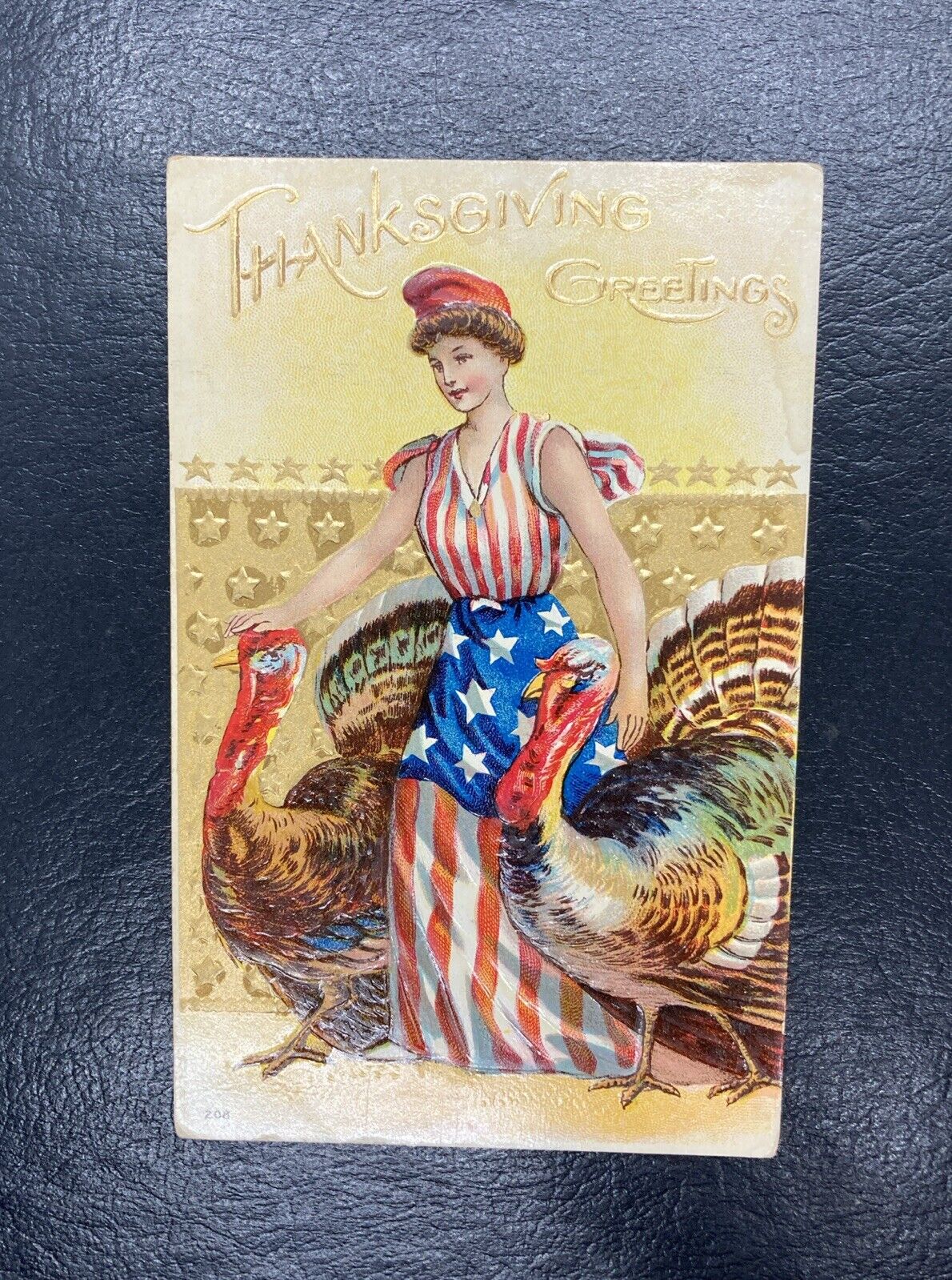 Vintage Thanksgiving Postcard Patriotic 1908 Embossed