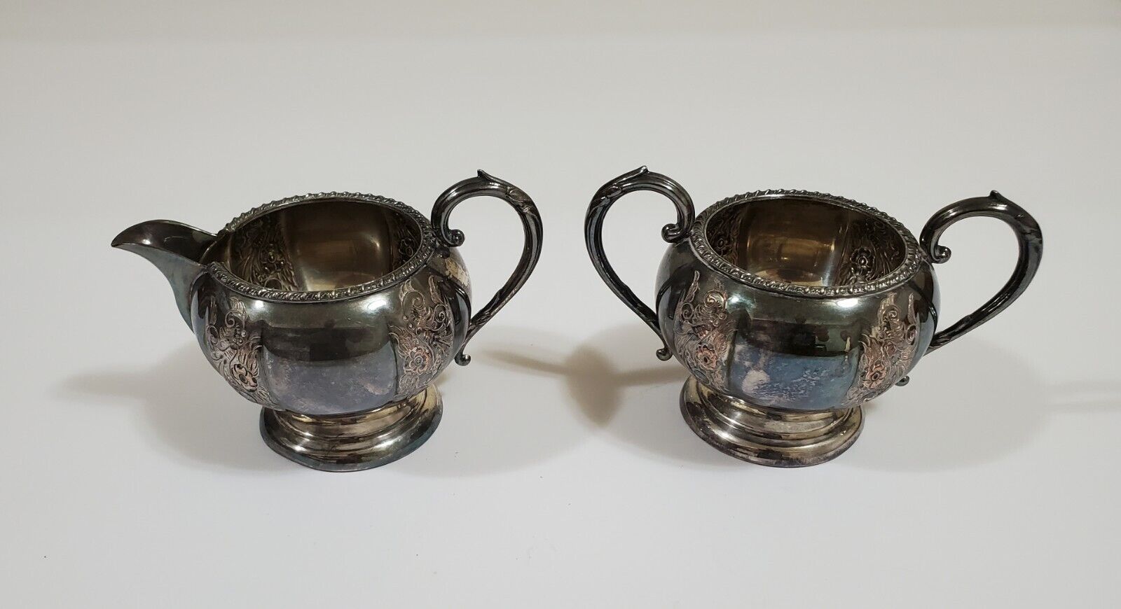 Silver Plated SP Copper Cream & Sugar Set Hand Chased Made in Canada BM MTS