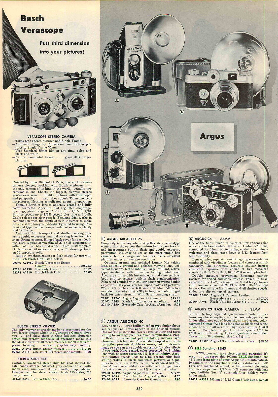 1953 ADVERT Busch Verascope Stereo Camera Argus C4 35MM