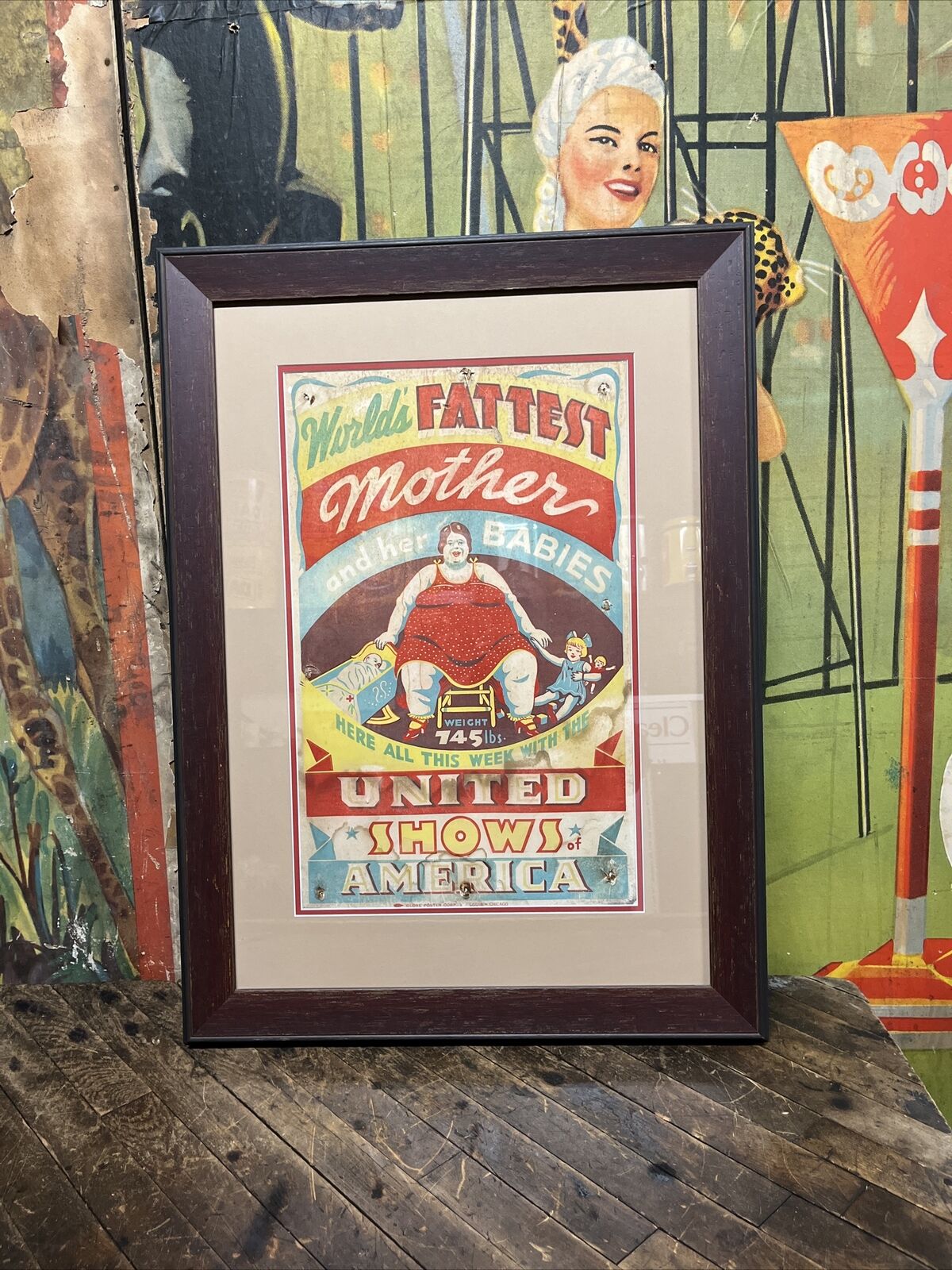 VINTAGE WORLDS FATTEST MOTHER CIRCUS POSTER SIGN CARNIVAL SIDESHOW FREAK SHOW