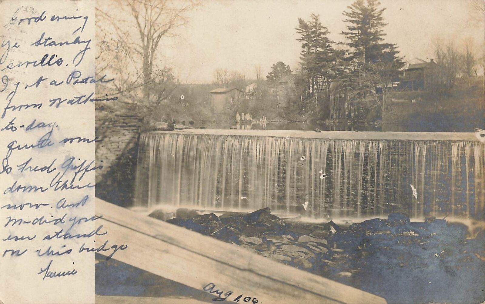 1906 RPPC Hobart NY Waterfall Bridge Real Photo Postcard 