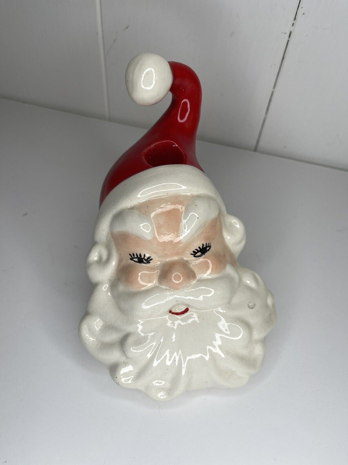 Vintage Santa face candle holder