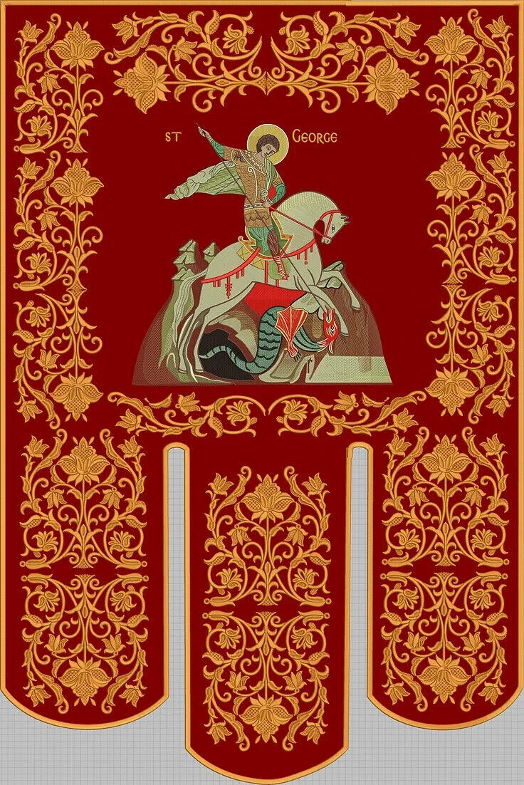 Fully embroidered banner horugvy with icon of st George on the Horse
