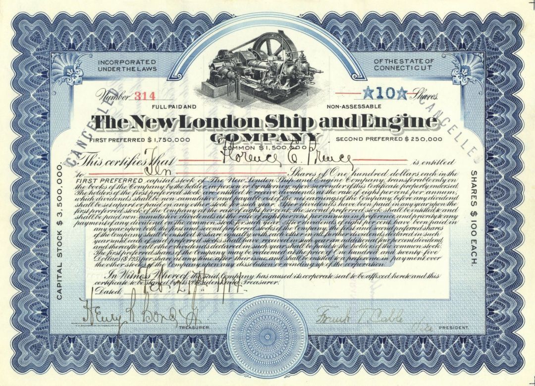 New London Ship and Engine Co. - Shipping Stock Certificate - Shipping Stocks