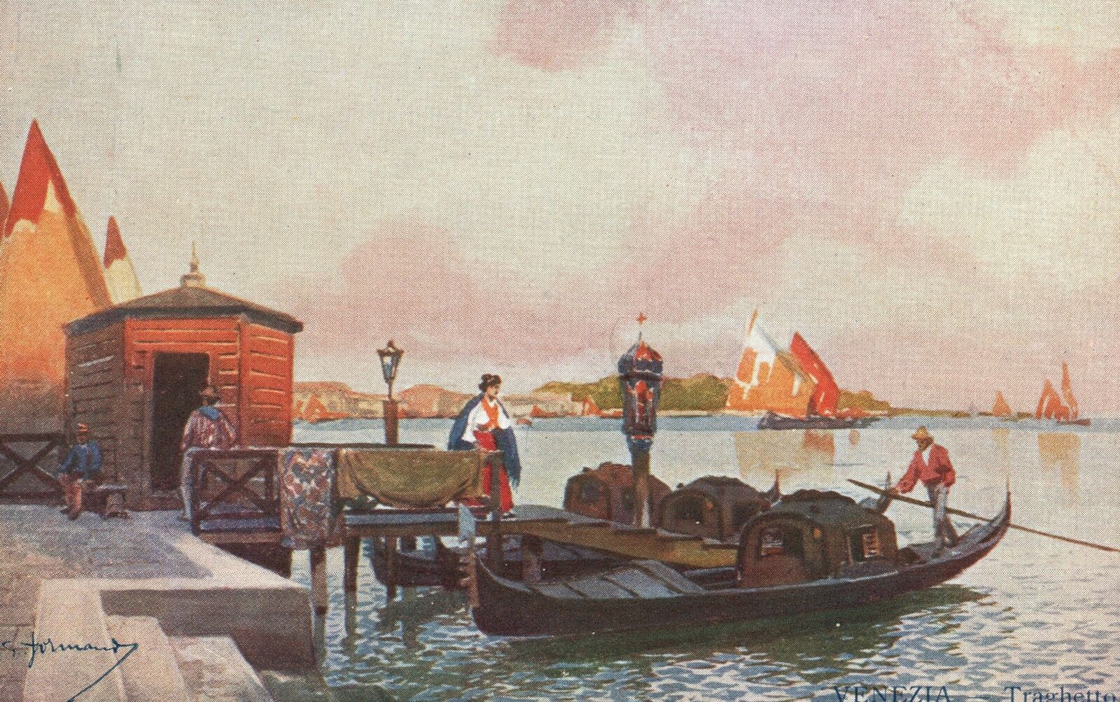 Vintage Postcard 1930\'s Venezia Traghetto Italian Ferries Water Transportation
