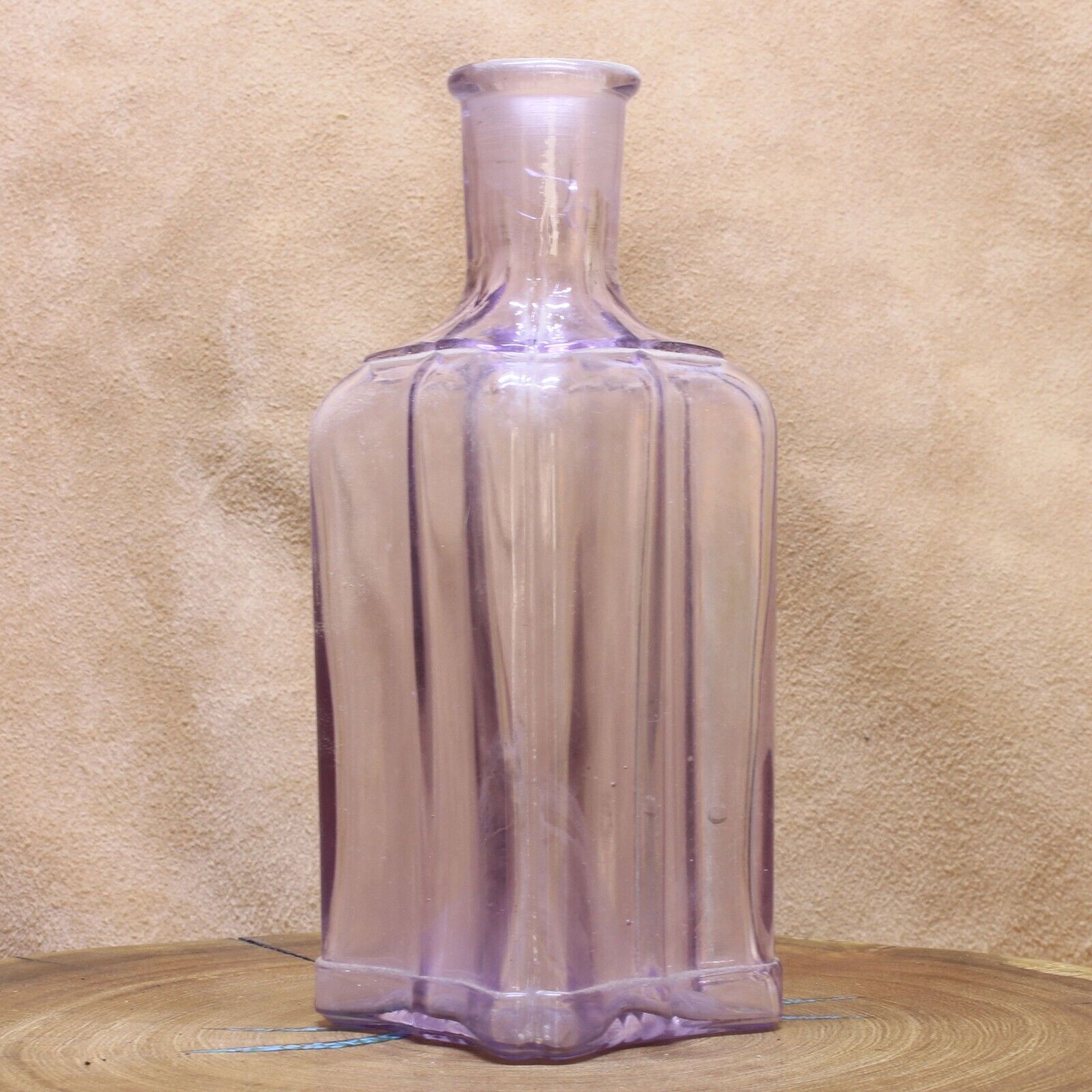 Unusual Antique Bottle Sunburst Bottom Ribbed Sides 1900 Bubbles Purple Glass