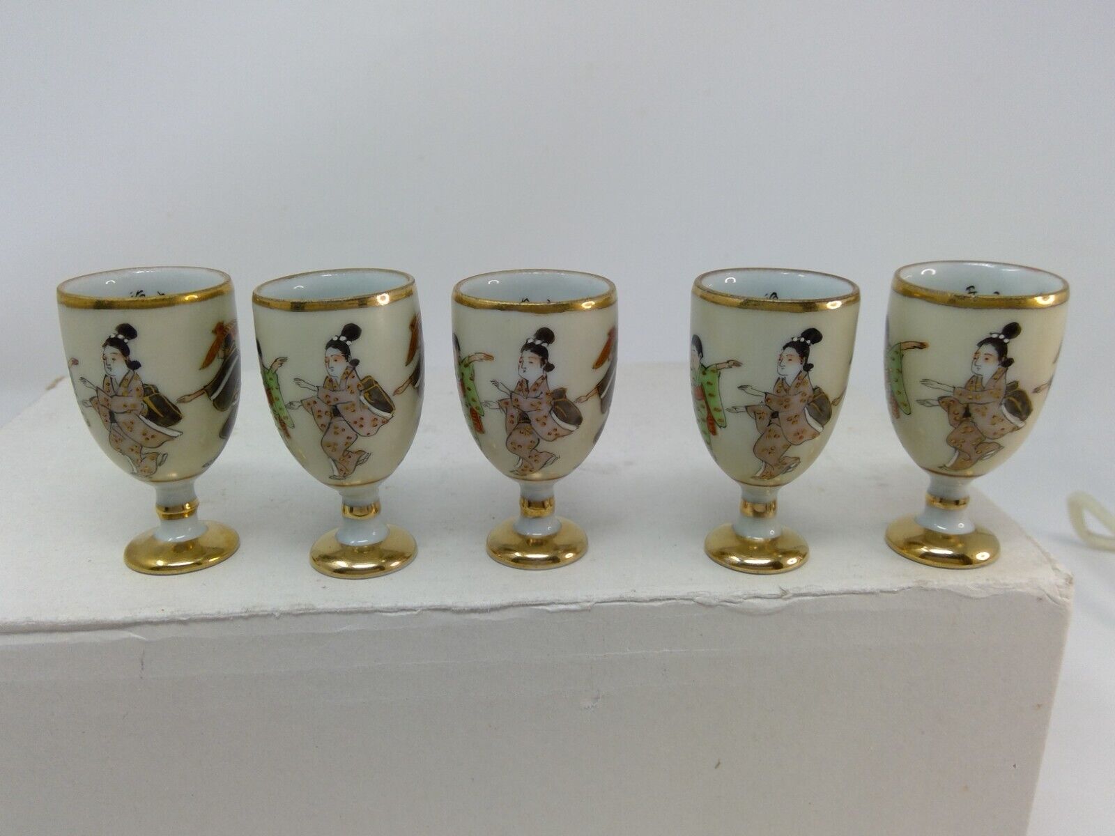 Vintage Set of 5 Porcelain Hand Painted Sake 2 1/4\