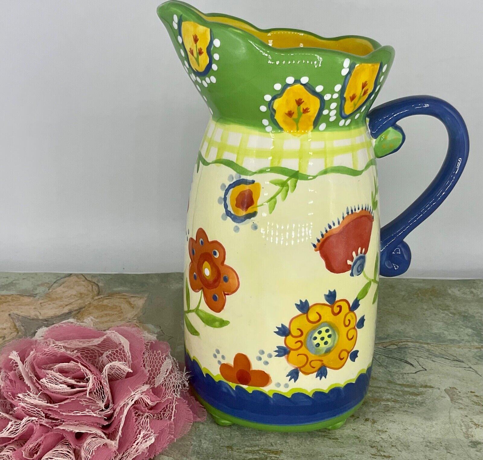 Ceramic Pitcher Flowers Kimberly Hodges Cupcakes & Cartwheels Colorful 