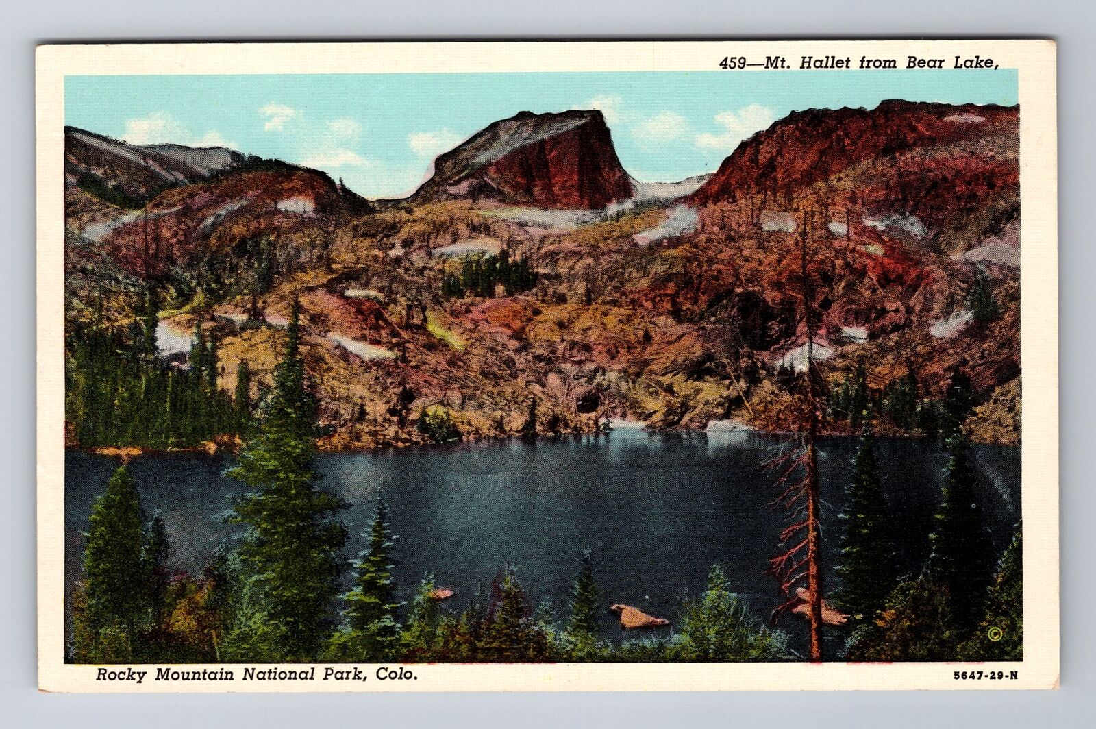 CO-Colorado, Mount Hallet From Bear Lake, Antique, Vintage Souvenir Postcard