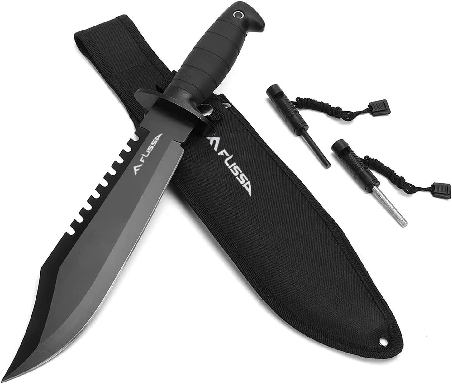 FLISSA Survival Hunting Knife w/Sheath 15 inch Fixed Blade Tactical Bowie Knife