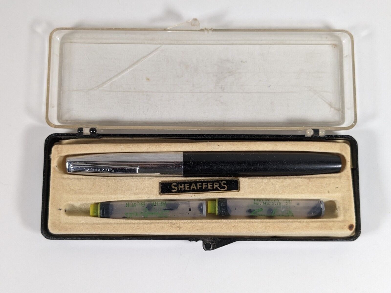 AS IS Vintage Shaeffer 's Black Plastic W/Chrome Cartridge Pen With Form P-75